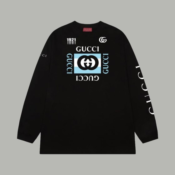 Gucci's new color scheme features a classic belt with logo and letter print, and a double-layered pure cotton long-sleeved top.